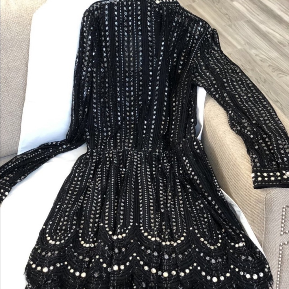MICHAEL KORS EMBROIDERED LACE TIERED DRESS